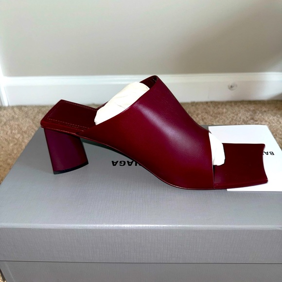 Balenciaga Open Toe Mules- Calf Leather “Velvet Cherry” Burgundy - Picture 1 of 11